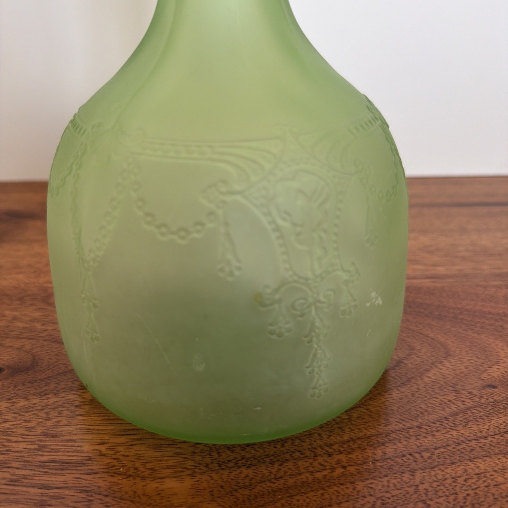 Uranium Hocking Decanter & Stopper Green Frosted Cameo Dancing Ballerina